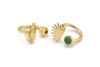Gold Ring Settings, Gold Plated  Brass Moon And Planet Ring With 1 Stone Setting - Pad Size 6mm R054 Q0605