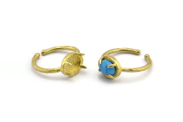 Brass Ring Settings, Raw Brass Adjustable 4 Claw Ring - Ring Stone Setting - Pad Size 8x6mm N1298