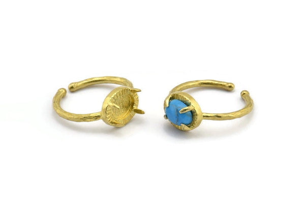 Brass Ring Settings, 10 Raw Brass Adjustable 4 Claw Ring - Ring Stone Setting - Pad Size 8x6mm N1298