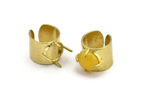 Brass Ring Settings, Raw Brass Claw Ring With 1 Stone Setting - Pad Size 12mm N1149
