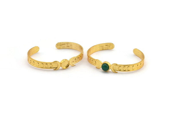 Gold Moon Cuff, Gold Plated Brass Moon Phases Cuff Stone Setting With 1 Pad -  Pad Size 8mm N1674
