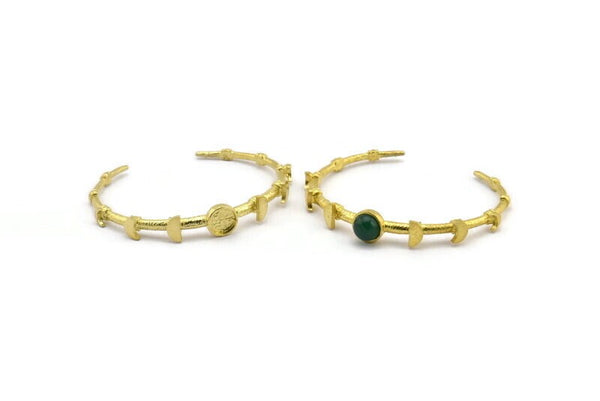 Brass Moon Cuff,  Raw Brass Moon Phases Cuff Stone Setting With 1 Pad -  Pad Size 8mm N1672