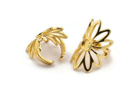 Gold Ring Setting, Gold Plated Brass Flower Ring With 1 Stone Settings - Pad Size 6mm N1793 H0778