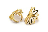 Gold Ring Setting, Gold Plated Brass Flower Ring With 1 Stone Settings - Pad Size 6mm N1793 H0778