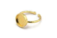 Gold Ring Settings, Gold Plated Brass Round Ring With 1 Stone Setting - Pad Size 10mm N1767