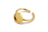 Gold Ring Settings, Gold Plated Brass Round Ring With 1 Stone Setting - Pad Size 9mm N1766