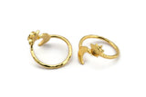 Gold Ring Setting, 2 Gold Plated Brass Moon And Sun Rings With 1 Stone Setting - Pad Size 4mm N1780 H0867