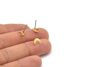 Gold Moon Earring, 12 Textured Gold Plated Brass Tiny Crescent Moon Blanks (7x6x0.50mm) M01308 A2418