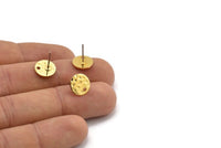 Gold Round Earring, 8 Hammered Gold Plated Brass Round Stud Earrings With 1 Hole (10x0.80mm) M01520 A2441