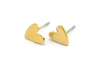 Gold Heart Earring, 8 Textured Gold Plated Brass Heart Stud Earrings (8x1mm) M02169 A2554 Q0189