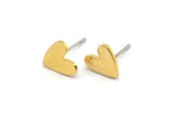 Gold Heart Earring, 8 Textured Gold Plated Brass Heart Stud Earrings (8x1mm) M02169 A2554 Q0189