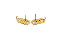 Gold Round Earring, 2 Gold Plated Brass Round Shaped Stud Earrings With 1 Loop (20x10mm) N1862