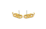 Gold Round Earring, 2 Gold Plated Brass Round Shaped Stud Earrings With 1 Loop (20x10mm) N1862