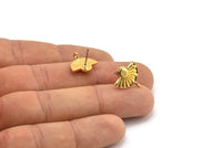 Gold Earring Posts, 2 Gold Plated Brass Semi Circle Earrings Stud With 1 Loop, Half Moon Studs, Sun Studs (14x14x1.8mm) N1865