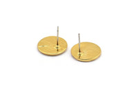 Gold Round Earring, 2 Gold Plated Brass Moon Phases Shaped Round Stud Earrings (14x1.5mm) N1851