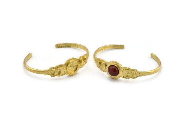Brass Moon Cuff, Raw Brass Moon Phases Bracelet Stone Setting With 1 Pad - Pad Size 10mm N1777