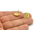Gold Round Earring, 2 Gold Plated Brass Eye Shaped Round Stud Earrings With 1 Loop (17x14x1.5mm) N1850