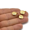 Gold Round Charm, 2 Gold Plated Brass Round Charms With Cubic Zircon And 1 Loop, CZ Pave Circle Charm, Pendants (16x13x2mm) N1800