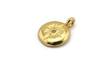 Gold Round Charm, 2 Gold Plated Brass Round Charms With Cubic Zircon And 1 Loop, CZ Pave Circle Charm, Pendants (16x13x2mm) N1800