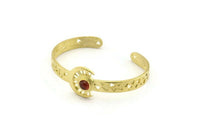 Brass Moon Cuff, Raw Brass Moon And Triangle Cuff Stone Setting With 1 Pad -  Pad Size 6mm N1658