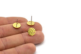 Brass Round Earring, 12 Hammered Raw Brass Round Stud Earrings With 1 Hole (10x0.80mm) M01520 A2441
