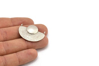 Semi Circle Pendant, 3 Antique Silver Plated Brass Geometric Semi Circle Pendant With 2 Loops (33x28x3.5mm) BS 1906