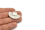 Semi Circle Pendant, 3 Antique Silver Plated Brass Geometric Semi Circle Pendant With 2 Loops (33x28x3.5mm) BS 1906
