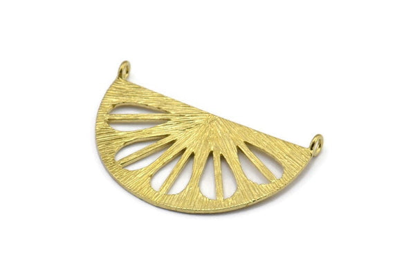 Retro Leaf Pendant, 2 Raw Brass Semi Circle Pendant With 2 Loops (38x22x1mm) BS 1946