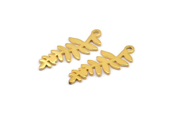 Gold Leaf Charm, 6 Gold Plated Brass Leaf Charms With 1 Loop, Pendants, Findings (28x11x0.80mm) D1232 Q0892