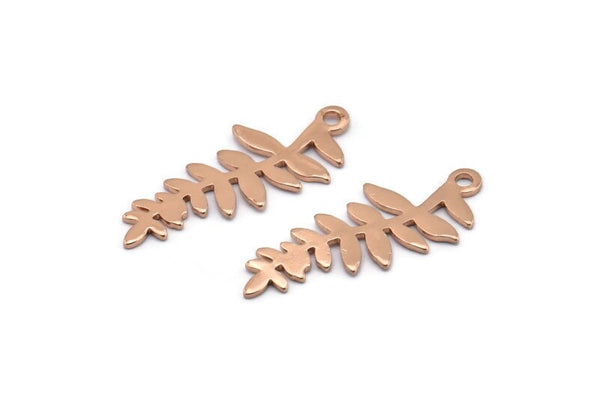Rose Gold Leaf Charm, 6 Rose Gold Plated Brass Leaf Charms With 1 Loop, Pendants, Findings (28x11x0.80mm) D1232 Q0892