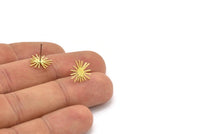 Brass Sun Earring, 12 Raw Brass Sun Shaped Stud Earrings (11x12x0.60mm) A2958