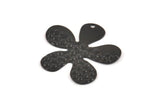 Black Flower Charm, 6 Oxidized Black Brass Leaf Charms With 1 Hole (32x30x0.70mm) D1115