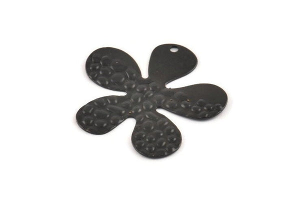 Black Flower Charm, 6 Oxidized Black Brass Leaf Charms With 1 Hole (32x30x0.70mm) D1115