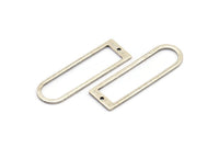 Silver D Shape Charm, 6 Antique Silver Plated Brass D Shape Pendants With 1 Hole (40x12x1mm) D1552 H1106