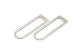 Silver D Shape Charm, 8 Silver Tone Brass D Shape Pendants With 1 Hole (40x12x1mm) D1552