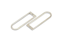 Silver D Shape Charm, 8 Silver Tone Brass D Shape Pendants With 1 Hole (40x12x1mm) D1552