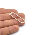 Silver D Shape Charm, 8 Silver Tone Brass D Shape Pendants With 1 Hole (40x12x1mm) D1552