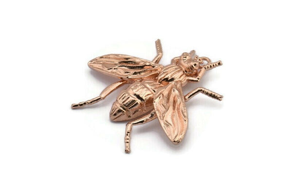 Huge Bug Pendant, 1 Rose Gold Plated Bug Fly Insect Charm Pendant (43x41mm) N0214 Q0088