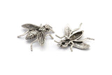Huge Bug Pendant, 1 Antique Silver Plated Bug Fly Insect Charm Pendant (43x41mm) N0214 H0153