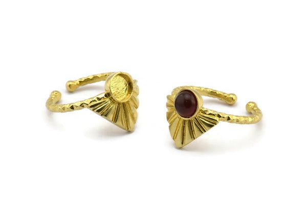 Brass Ring Settings, Raw Brass Drop Ring With 1 Stone Setting - Pad Size 6mm N1112