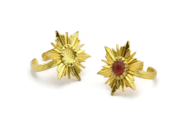 Brass Ring Settings, Raw Brass Badge Ring With 1 Stone Setting - Pad Size 6mm N0839