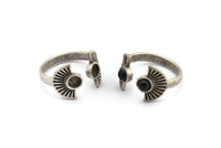 Silver Ring Settings, 3 Antique Silver Plated Brass Half Moon Ring With 2 Stone Setting - Pad Size 4mm E635 H0617