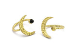 Brass Ring Settings, Hammered Raw Brass Moon And Planet Ring With 1 Stone Setting - Pad Size 4mm N1151