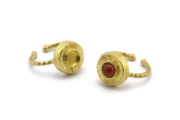 Brass Ring Settings, Raw Brass Round Ring With 1 Stone Setting - Pad Size 6mm N1101