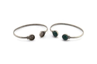 Silver Round Cuff,  Antique Silver Plated Brass  Round Cuff Stone Setting With 2 Pads -  Pad Size 10mm V109 H0923