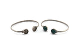 Silver Round Cuff,  Antique Silver Plated Brass  Round Cuff Stone Setting With 2 Pads -  Pad Size 10mm V109 H0923