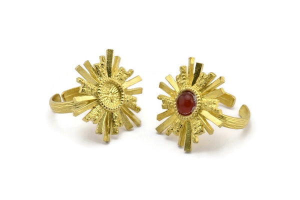 Brass Ring Settings, Raw Brass Badge Ring With 1 Stone Setting - Pad Size 6mm N0849