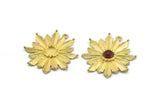 Brass Rosette Charm, Raw Brass Badge Charm Pendants With 1 Loop, Earrings - Pad Size 6mm (33x35mm) N0744