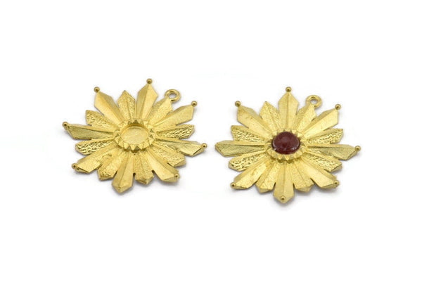 Brass Rosette Charm, Raw Brass Badge Charm Pendants With 1 Loop, Earrings - Pad Size 6mm (33x35mm) N0744