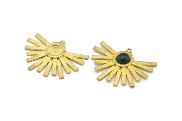 Pirinç Güneş Charm'ı, 1 Halkalı Ham Pirinç Güneş Charm Kolye Uçları, Küpeler - Ped Boyutu 8 mm (30x40 mm) N0741